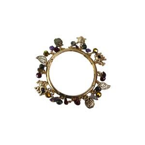 Vintage 80s Rocks Leaves Novelty Elephant Owl Charms Stretch Bangle Bracelet